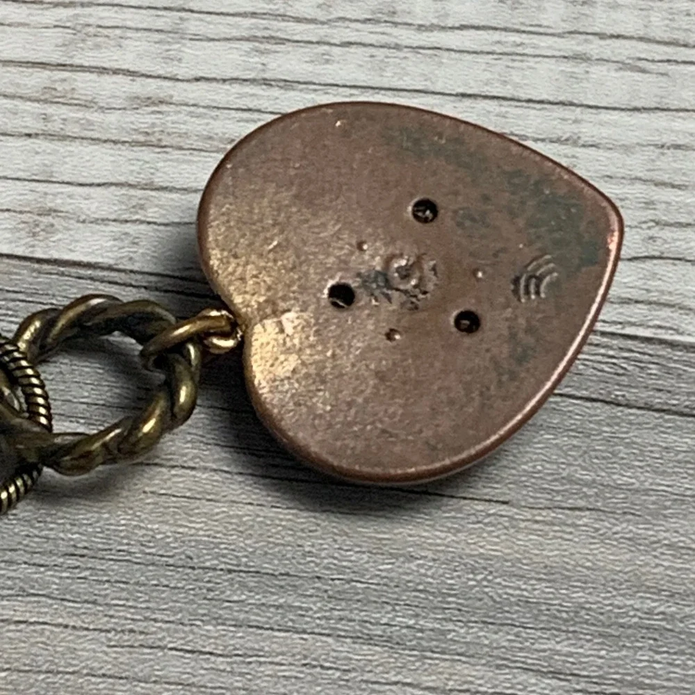 Vintage Antique Brass Tone Heart Pendant Snake Chain Necklace 16 Inch 4497